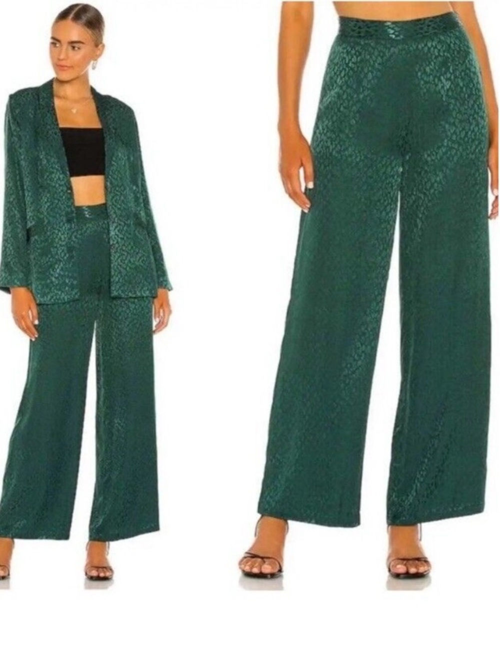 L*Space Harlow Pant Green Leopard Jacquard Wide Leg Viscose Trousers Size 2 NEW